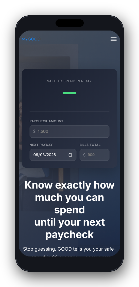MYGOOD paycheck-based budgeting app